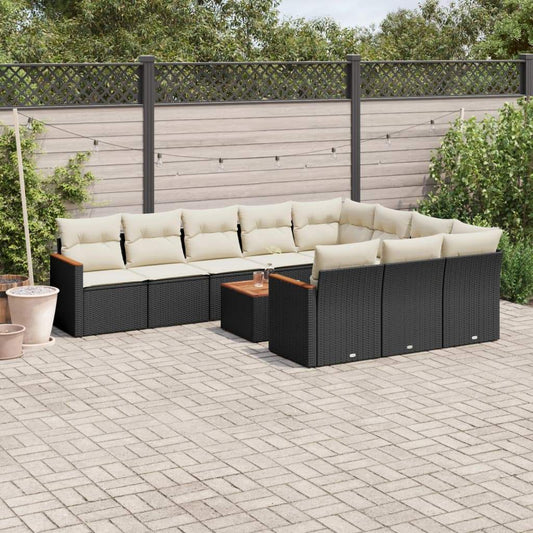 Set Divani da Giardino 11 pz con Cuscini in Polyrattan Nero - homemem39