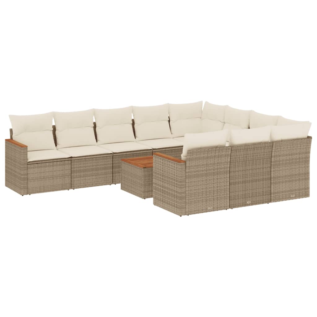 Set Divani da Giardino 11 pz con Cuscini Beige in Polyrattan | homemem39