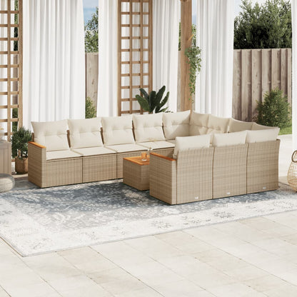 Set Divani da Giardino 11 pz con Cuscini Beige in Polyrattan | homemem39