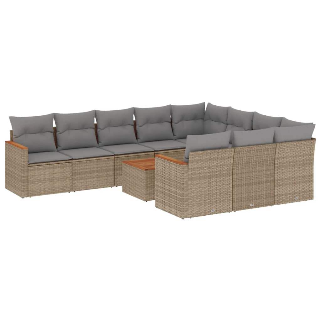 Set Divani da Giardino 11 pz con Cuscini Beige in Polyrattan - homemem39