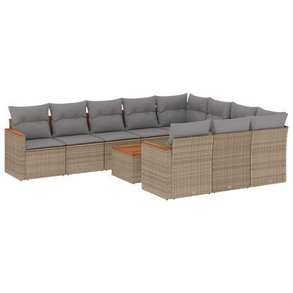 Set Divani da Giardino 11 pz con Cuscini Beige in Polyrattan - homemem39