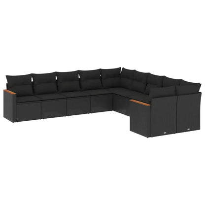 Set Divani da Giardino 10pz con Cuscini in Polyrattan Nero - homemem39