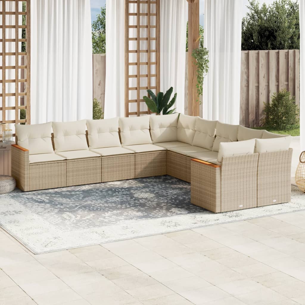 Set Divano da Giardino 10 pz con Cuscini Beige in Polyrattan | homemem39