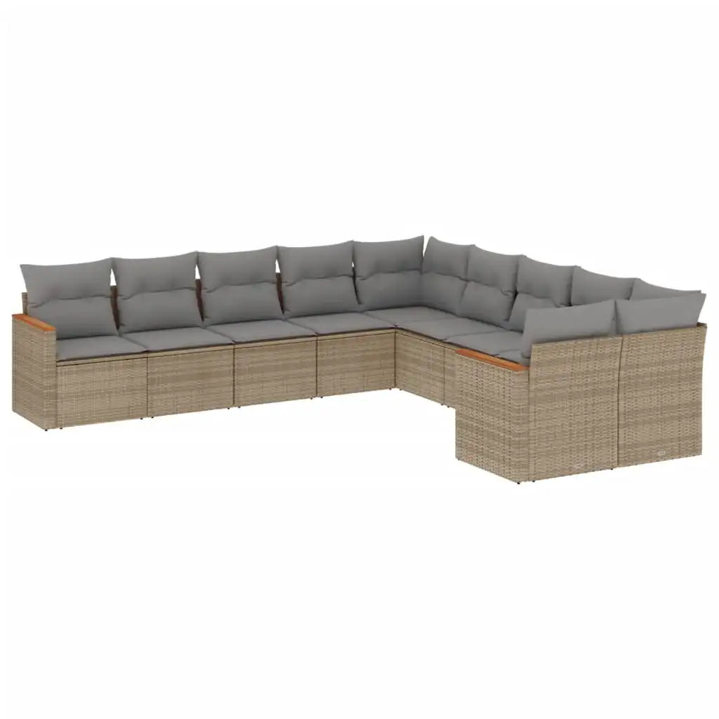 Set Divano da Giardino 10 pz con Cuscini Beige in Polyrattan - homemem39