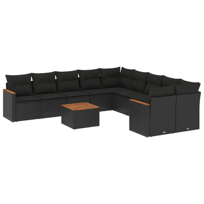 Set Divani da Giardino 11 pz con Cuscini in Polyrattan Nero - homemem39