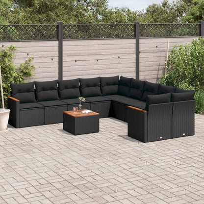 Set Divani da Giardino 11 pz con Cuscini in Polyrattan Nero - homemem39