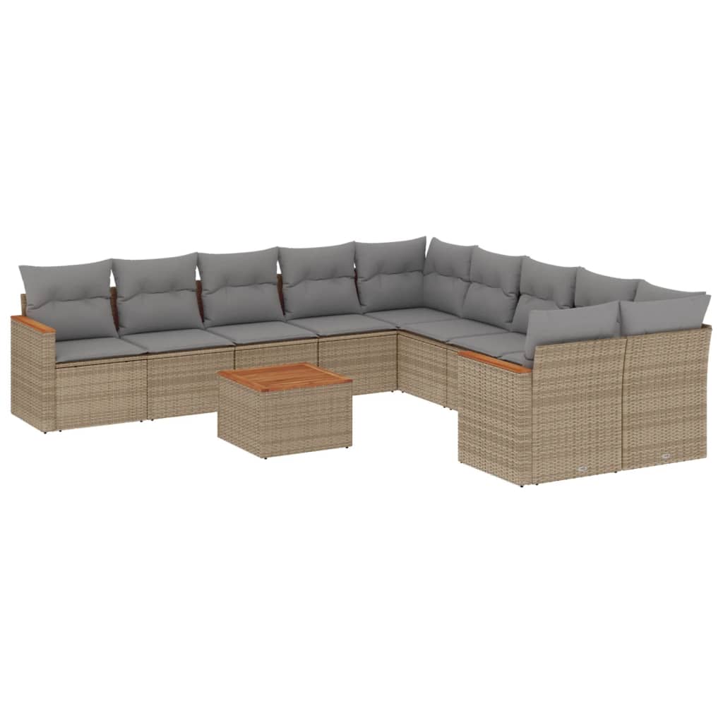 Set Divani da Giardino 11 pz con Cuscini Beige in Polyrattan