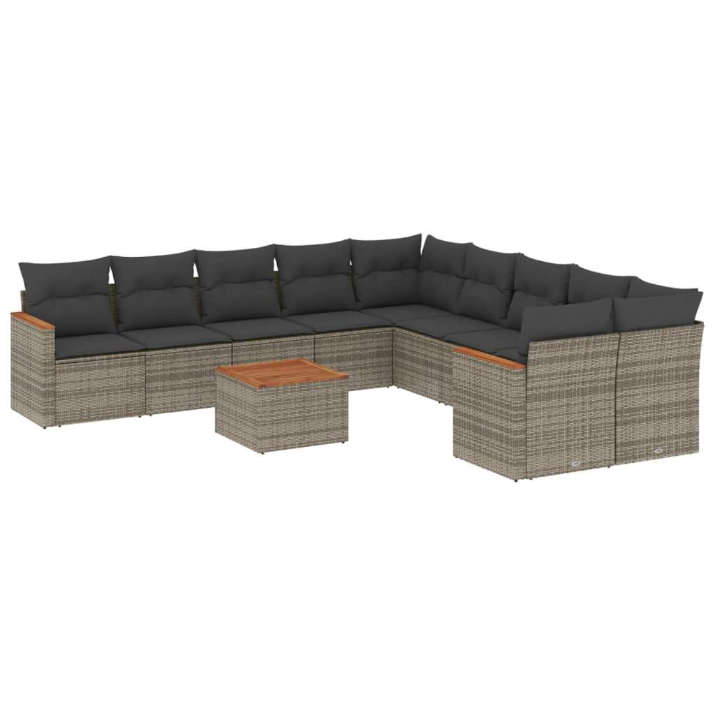 Set Divani da Giardino 11 pz con Cuscini in Polyrattan Grigio - homemem39