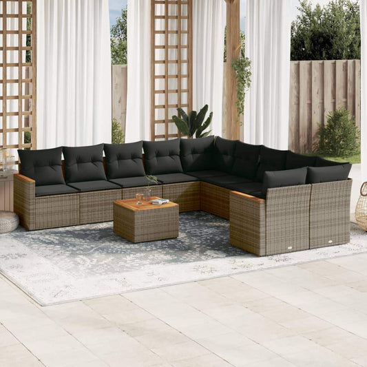 Set Divani da Giardino 11 pz con Cuscini in Polyrattan Grigio - homemem39