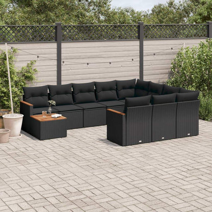 Set Divani da Giardino 11 pz con Cuscini in Polyrattan Nero - homemem39