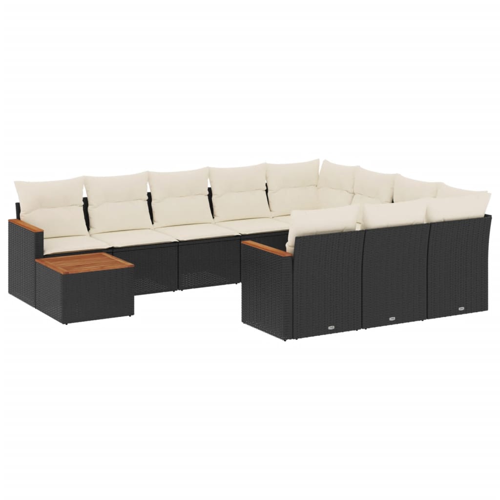 Set Divani da Giardino 11 pz con Cuscini in Polyrattan Nero