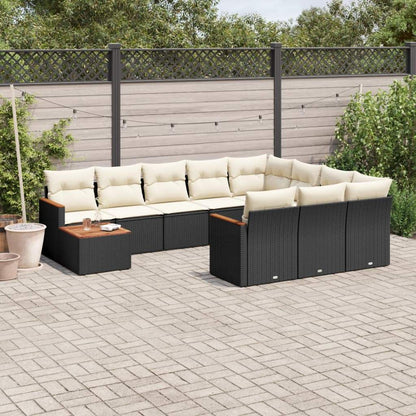 Set Divani da Giardino 11 pz con Cuscini in Polyrattan Nero - homemem39