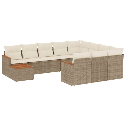 Set Divani da Giardino 11 pz con Cuscini Beige in Polyrattan