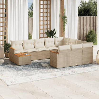 Set Divani da Giardino 11 pz con Cuscini Beige in Polyrattan | homemem39