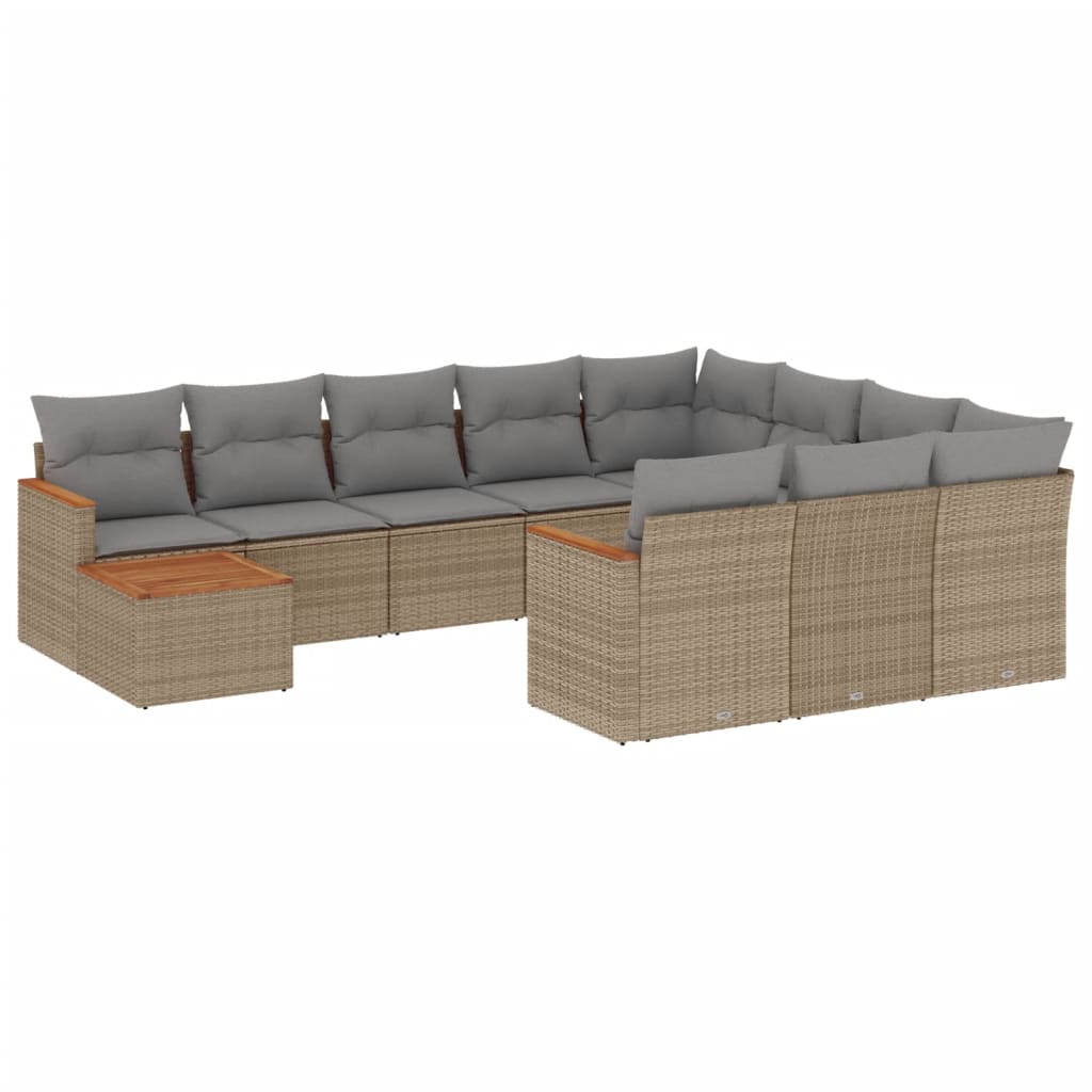 Set Divani da Giardino 11 pz con Cuscini Beige in Polyrattan