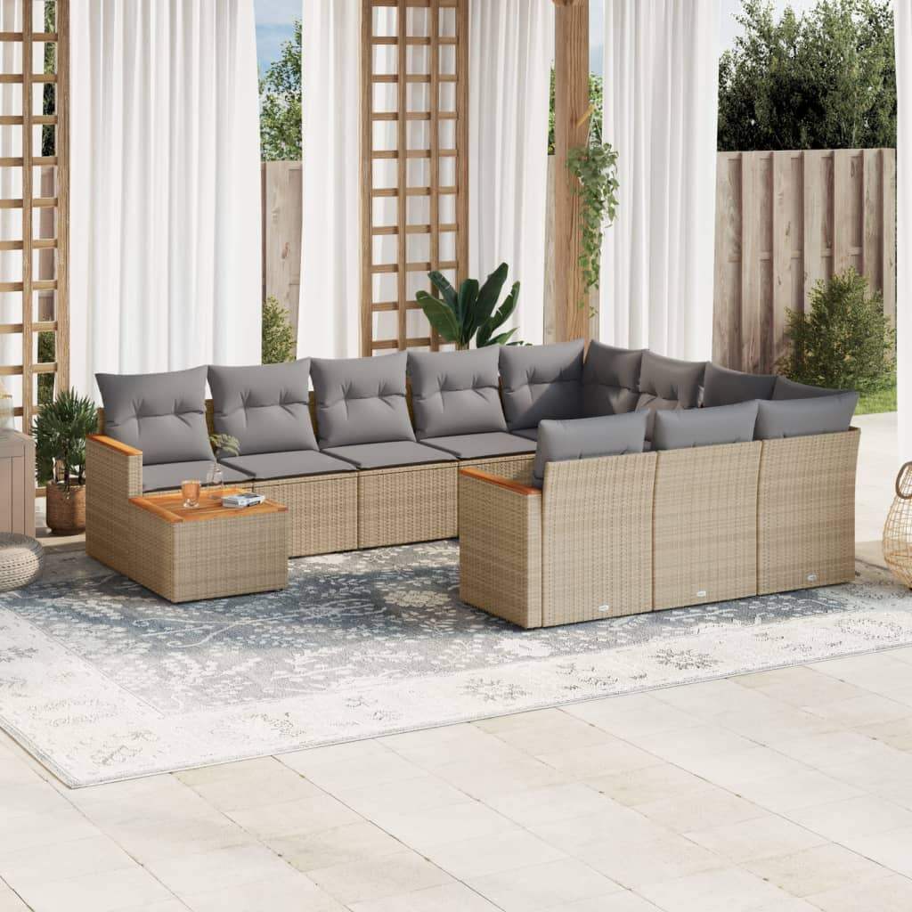 Set Divani da Giardino 11 pz con Cuscini Beige in Polyrattan - homemem39