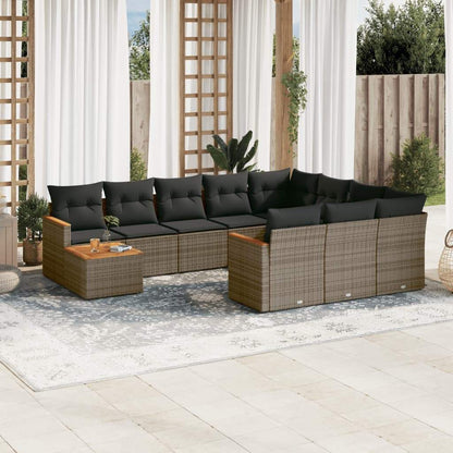 Set Divani da Giardino 11 pz con Cuscini in Polyrattan Grigio - homemem39