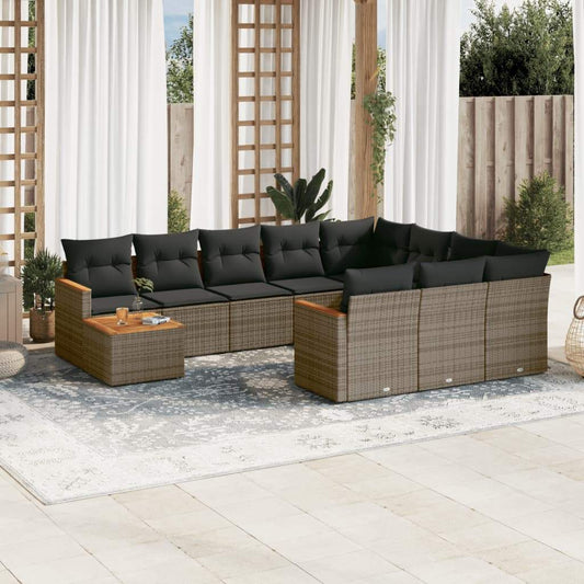 Set Divani da Giardino 11 pz con Cuscini in Polyrattan Grigio - homemem39