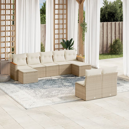 Set Divano da Giardino 9 pz con Cuscini Beige in Polyrattan | homemem39