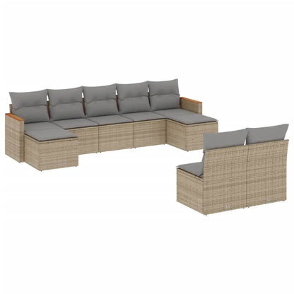 Set Divano da Giardino 9 pz con Cuscini Beige in Polyrattan - homemem39
