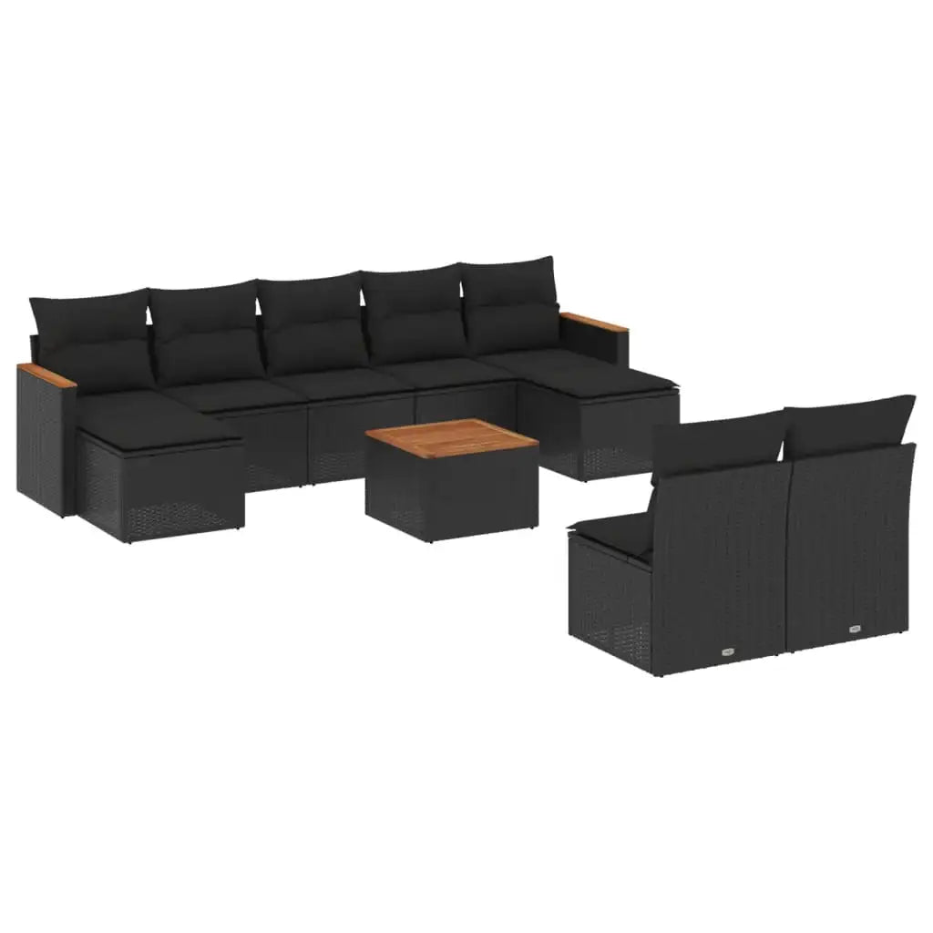 Set Divani da Giardino 10pz con Cuscini in Polyrattan Nero - homemem39