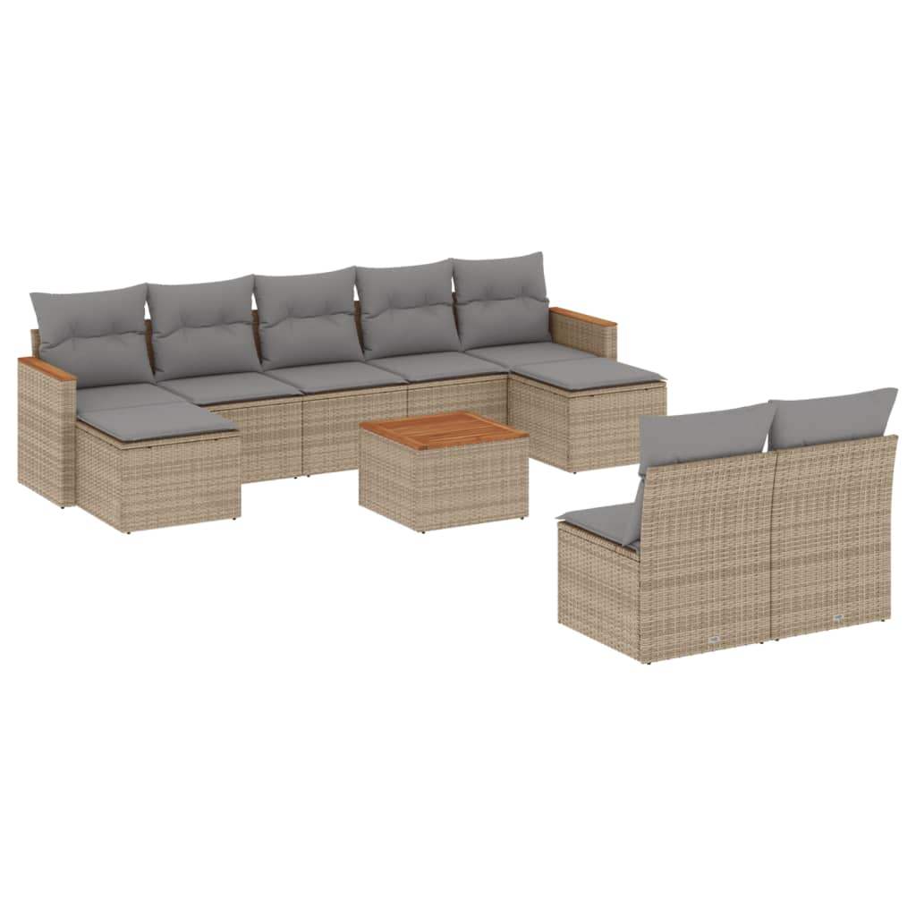 Set Divano da Giardino 10 pz con Cuscini Beige in Polyrattan - homemem39