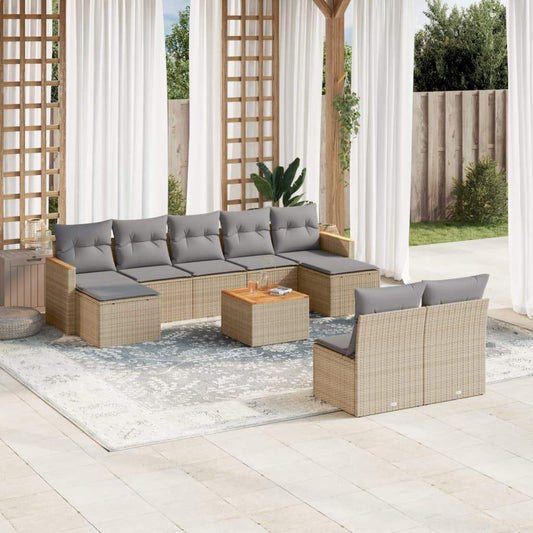 Set Divano da Giardino 10 pz con Cuscini Beige in Polyrattan - homemem39