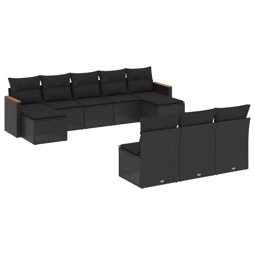 Set Divani da Giardino 10pz con Cuscini in Polyrattan Nero - homemem39