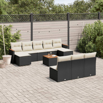Set Divani da Giardino 11 pz con Cuscini in Polyrattan Nero - homemem39
