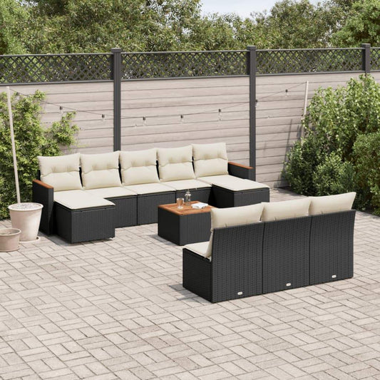 Set Divani da Giardino 11 pz con Cuscini in Polyrattan Nero - homemem39