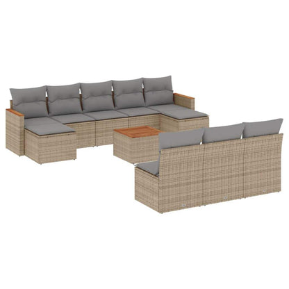 Set Divani da Giardino 11 pz con Cuscini Beige in Polyrattan - homemem39