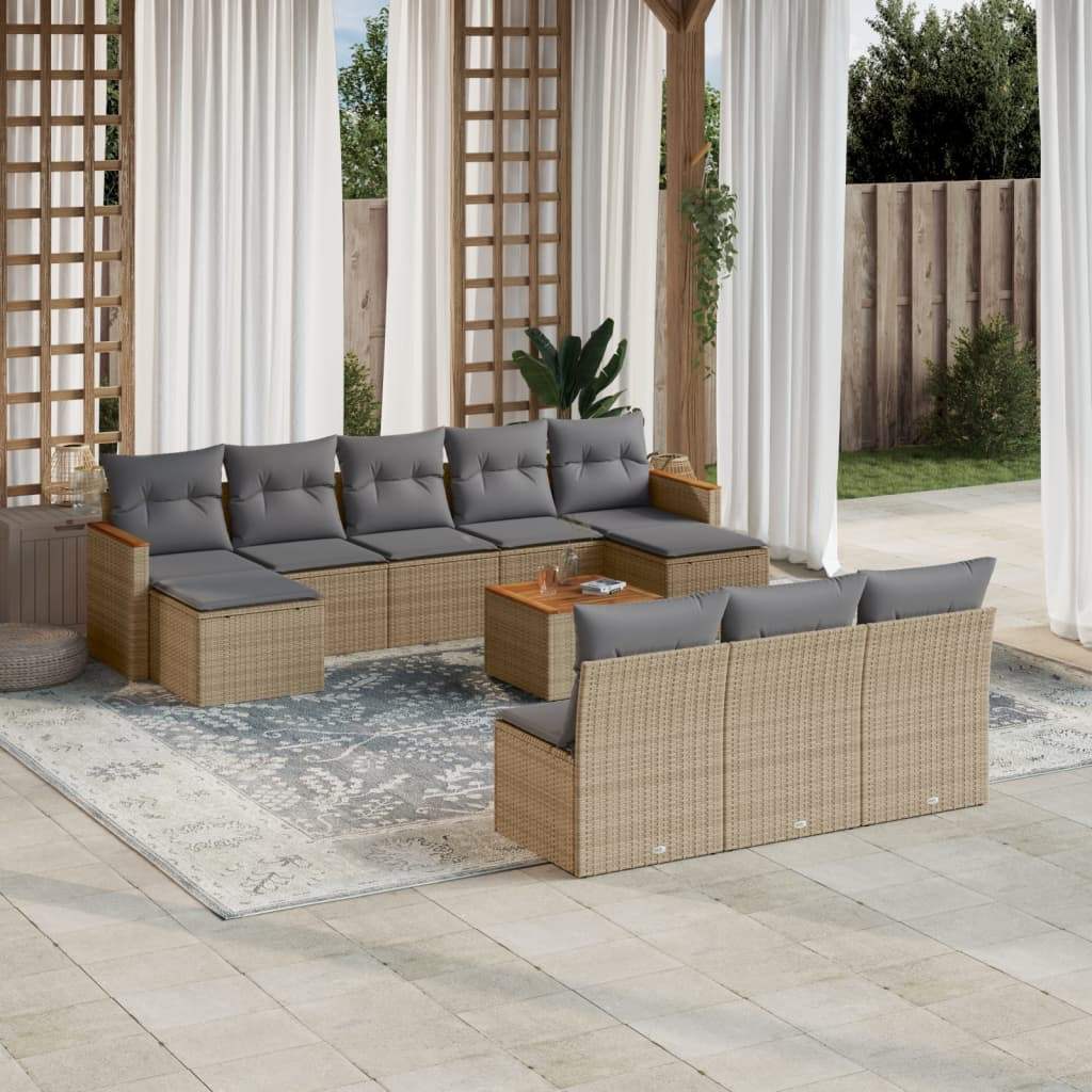 Set Divani da Giardino 11 pz con Cuscini Beige in Polyrattan - homemem39