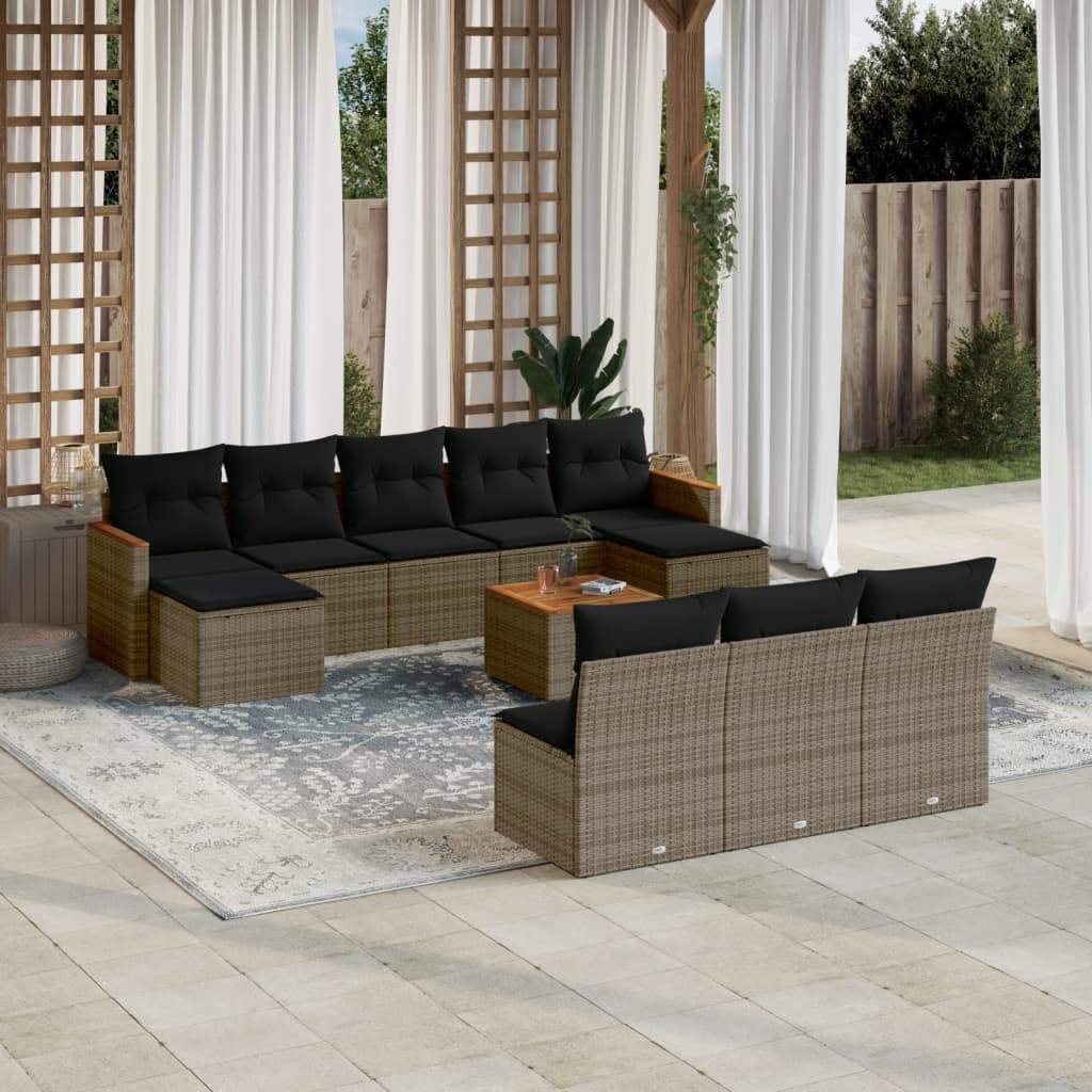 Set Divani da Giardino 11 pz con Cuscini in Polyrattan Grigio - homemem39