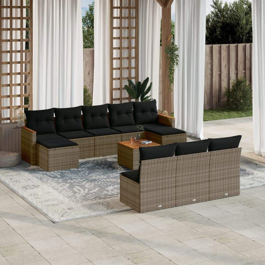 Set Divani da Giardino 11 pz con Cuscini in Polyrattan Grigio - homemem39