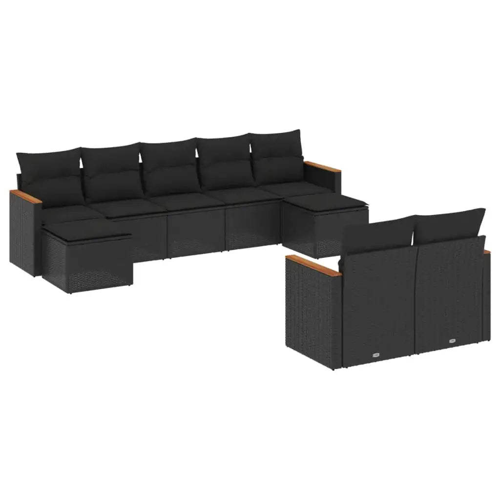 Set Divani da Giardino 9 pz con Cuscini Nero in Polyrattan - homemem39