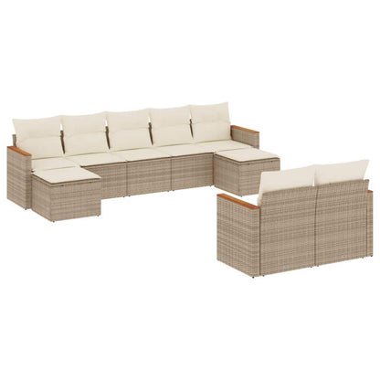 Set Divano da Giardino 9 pz con Cuscini Beige in Polyrattan - homemem39