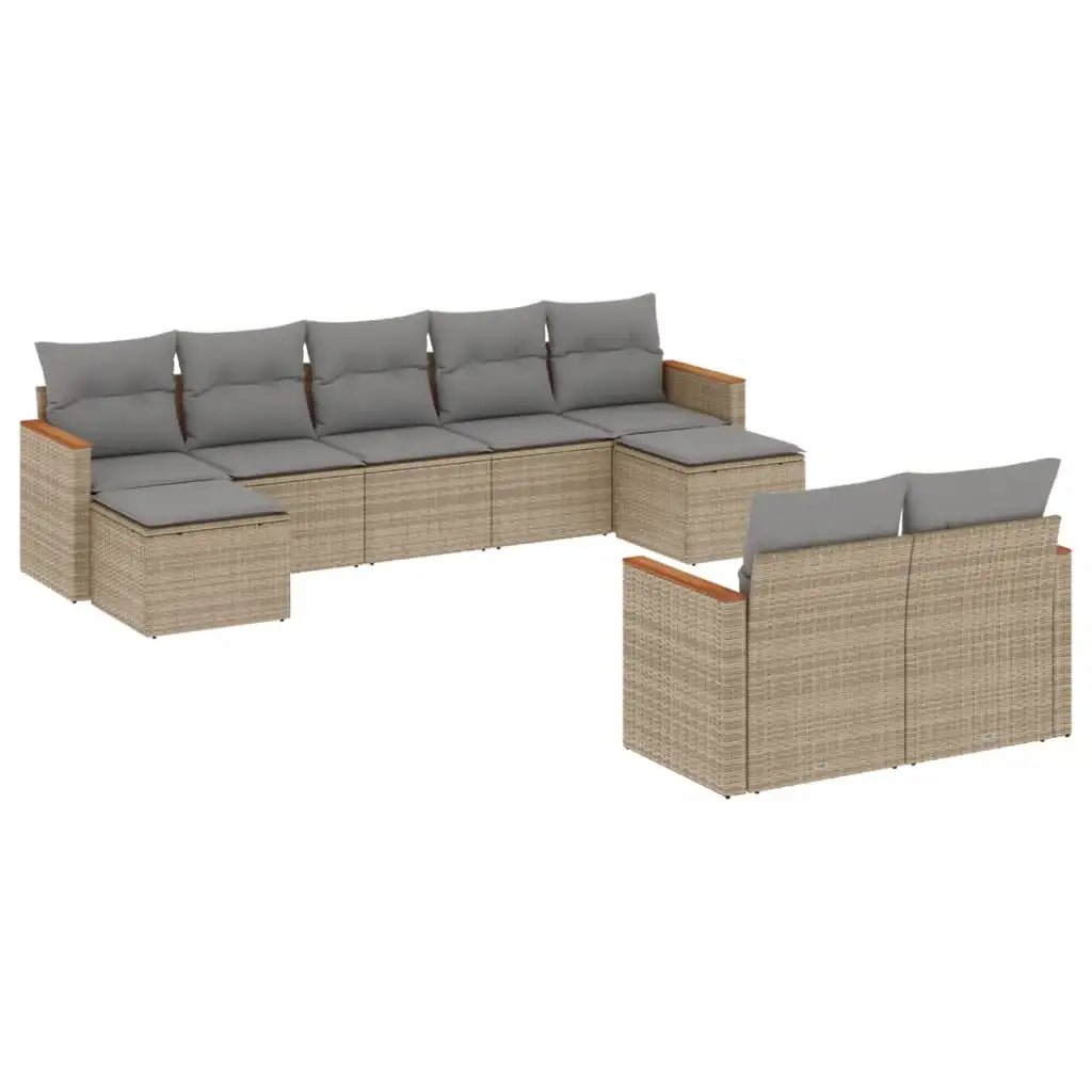 Set Divano da Giardino 9 pz con Cuscini Beige in Polyrattan - homemem39