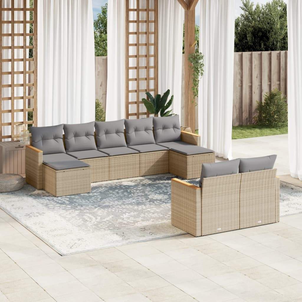 Set Divano da Giardino 9 pz con Cuscini Beige in Polyrattan - homemem39