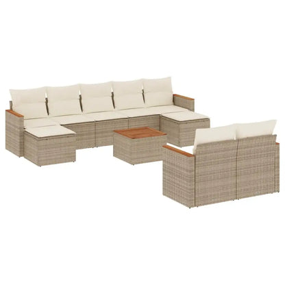 Set Divano da Giardino 10 pz con Cuscini Beige in Polyrattan - homemem39