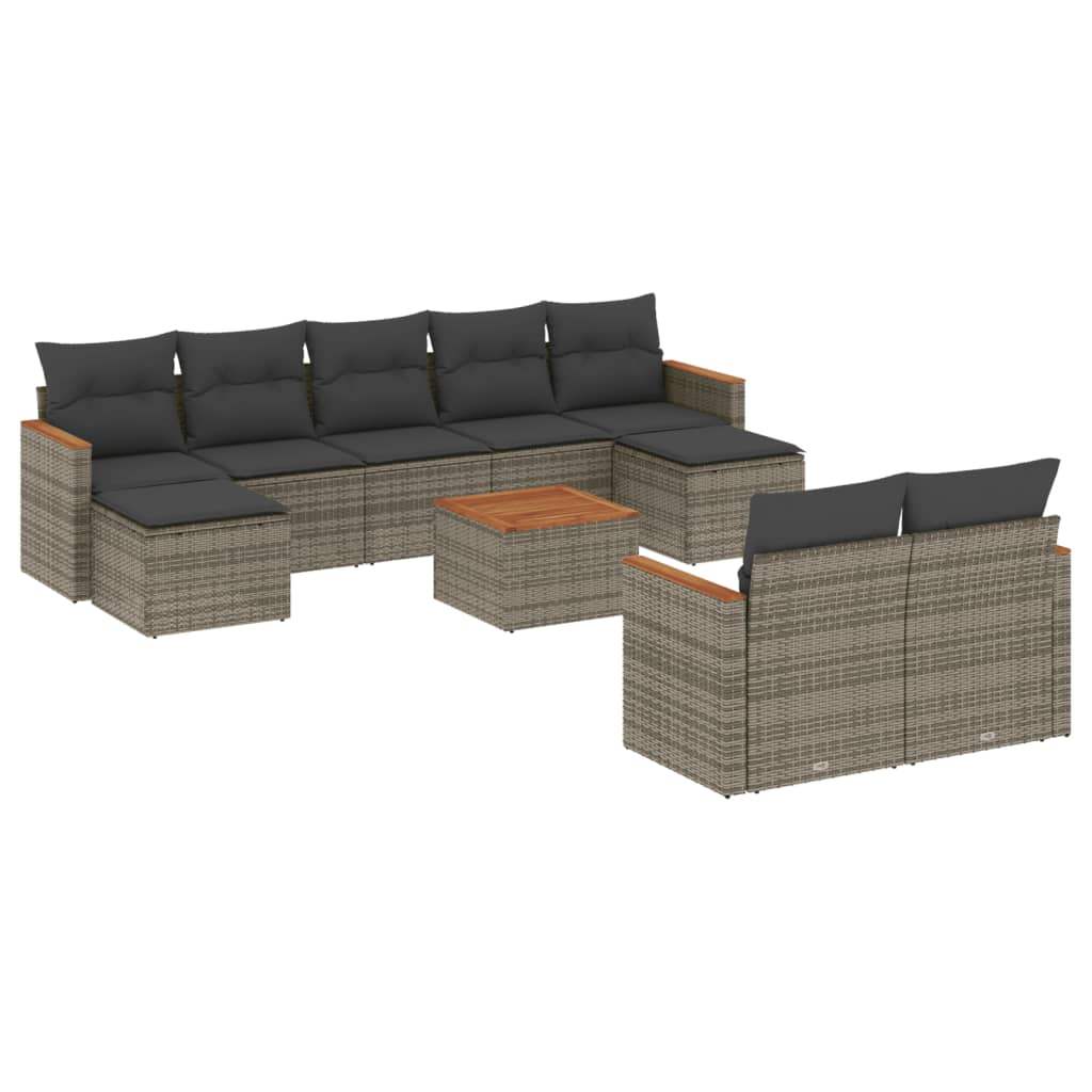 Set Divano da Giardino 10 pz con Cuscini Grigio in Polyrattan - homemem39
