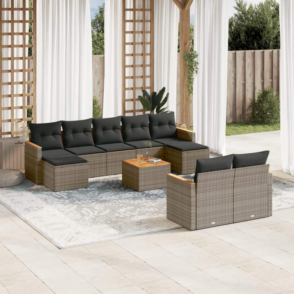 Set Divano da Giardino 10 pz con Cuscini Grigio in Polyrattan - homemem39