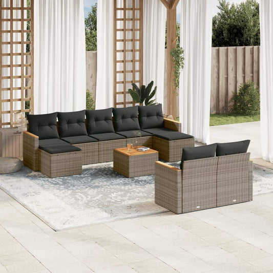 Set Divano da Giardino 10 pz con Cuscini Grigio in Polyrattan - homemem39