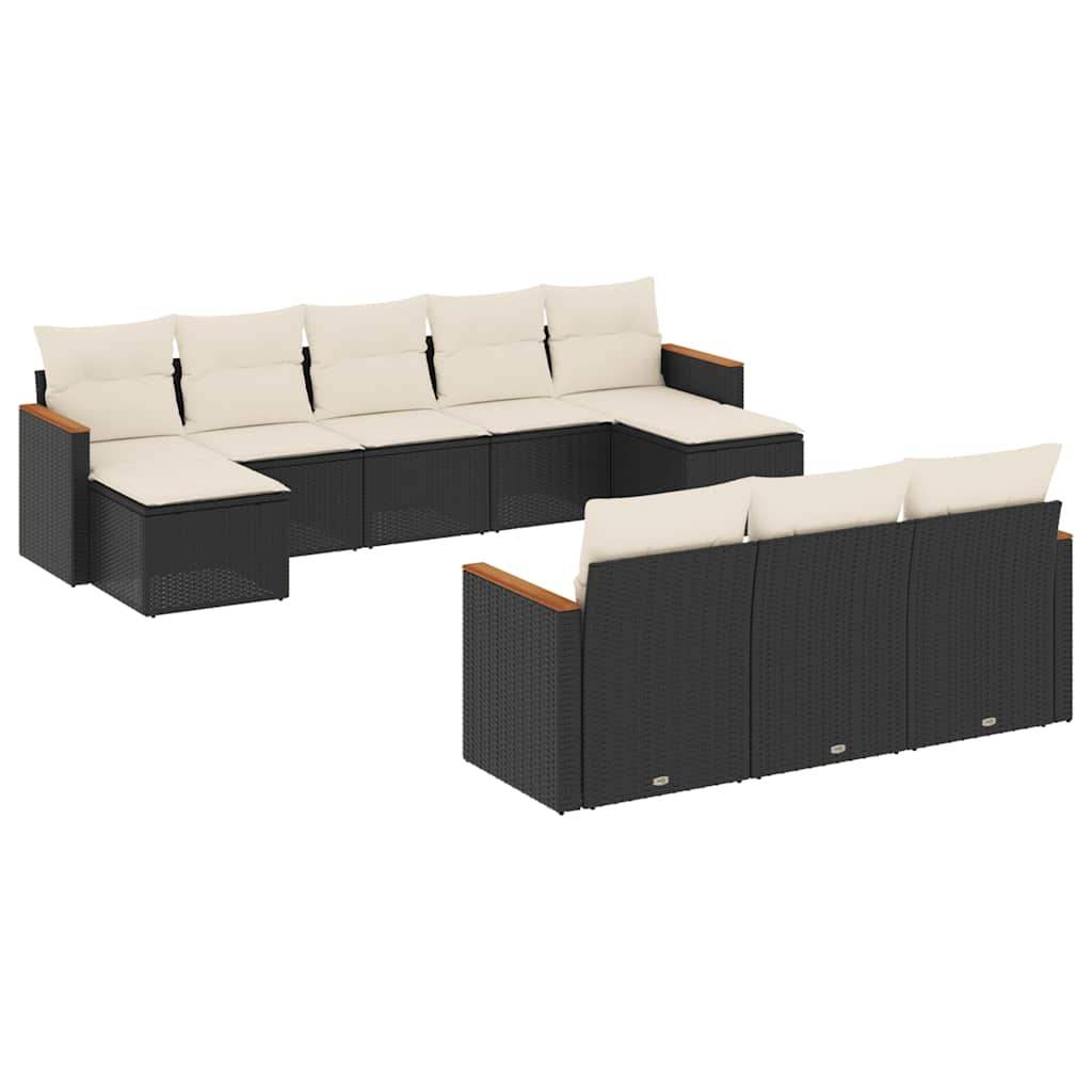Set Divani da Giardino 10pz con Cuscini in Polyrattan Nero - homemem39