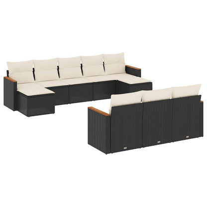 Set Divani da Giardino 10pz con Cuscini in Polyrattan Nero - homemem39