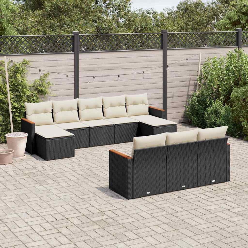 Set Divani da Giardino 10pz con Cuscini in Polyrattan Nero | homemem39