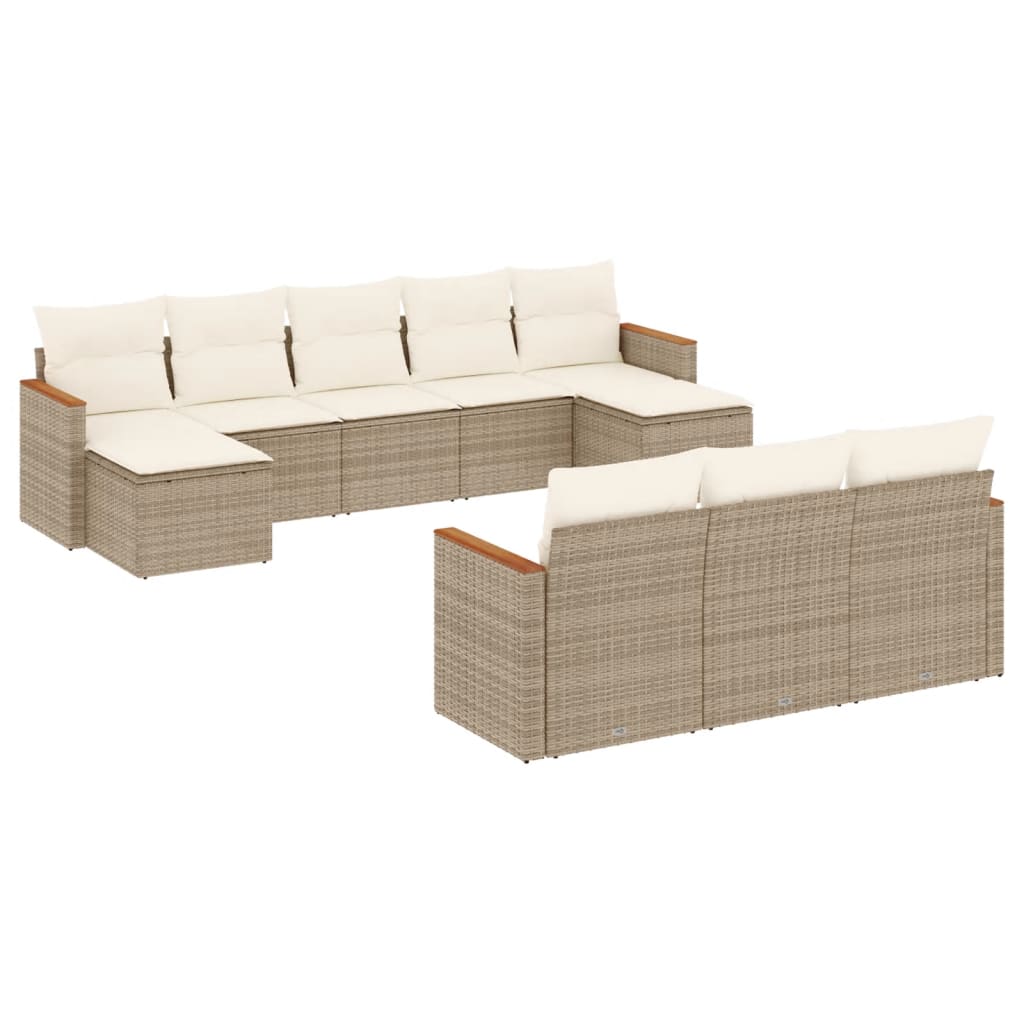 Set Divano da Giardino 10 pz con Cuscini Beige in Polyrattan - homemem39