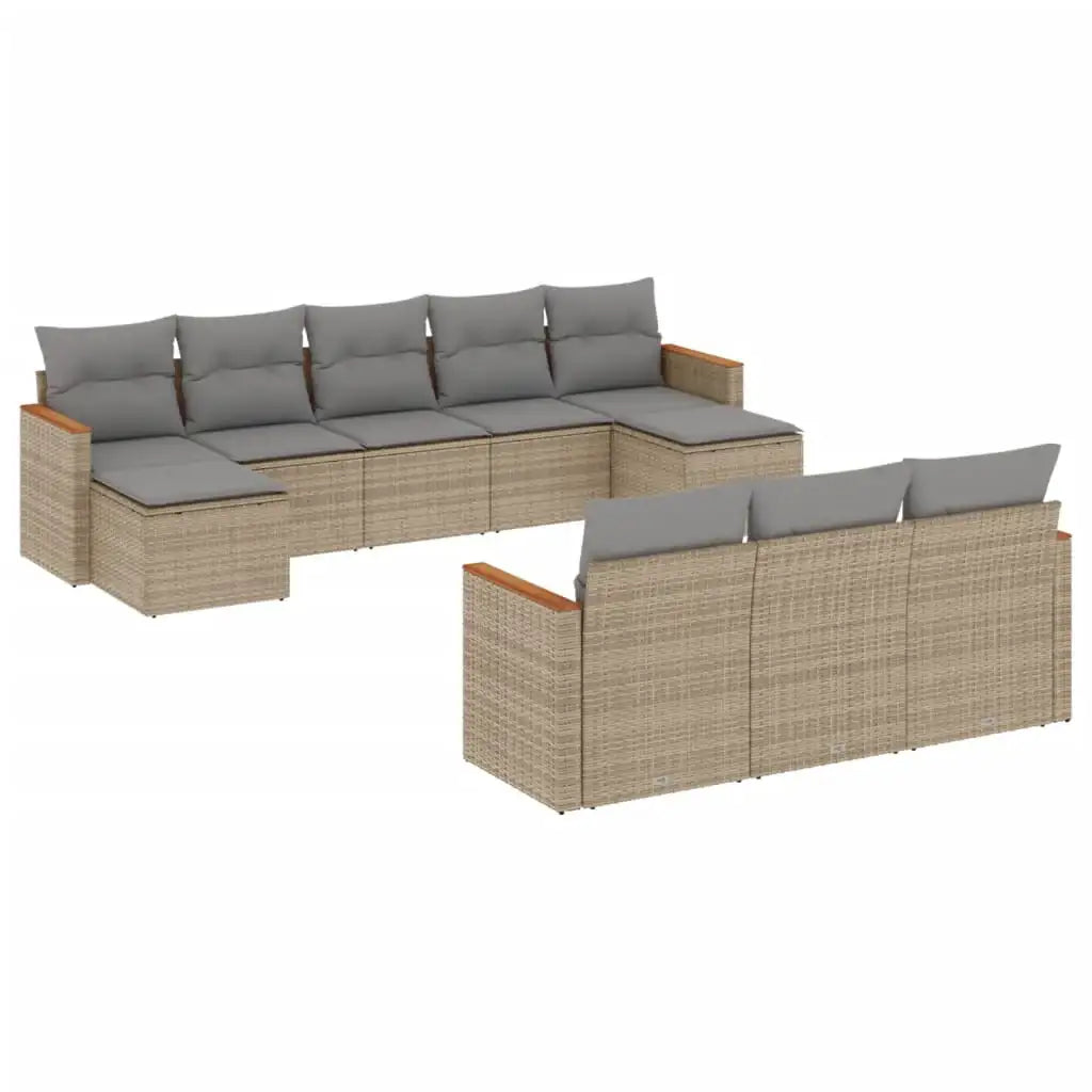 Set Divano da Giardino 10 pz con Cuscini Beige in Polyrattan - homemem39