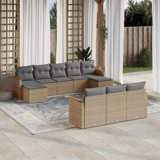 Set Divano da Giardino 10 pz con Cuscini Beige in Polyrattan - homemem39