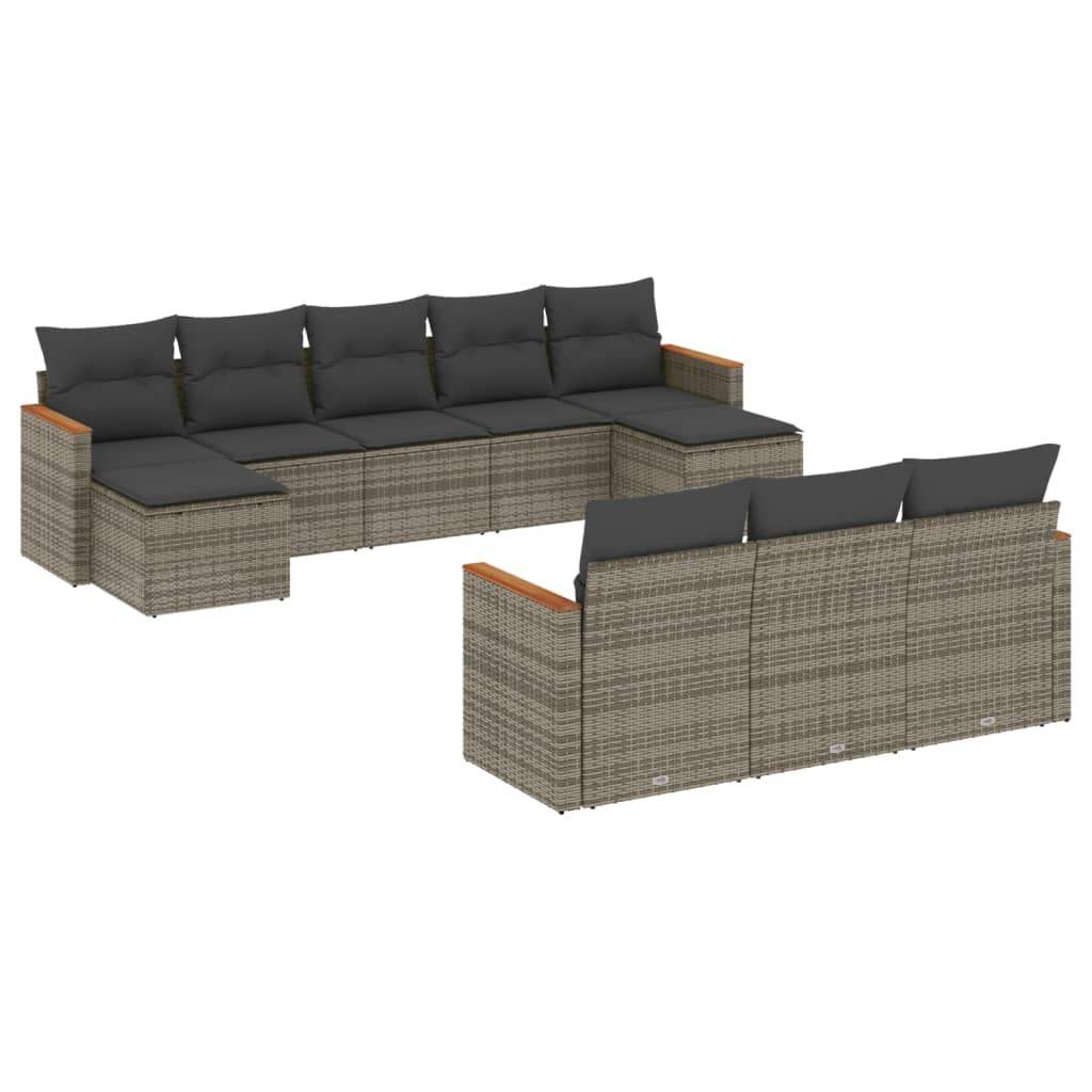 Set Divano da Giardino 10 pz con Cuscini Grigio in Polyrattan - homemem39