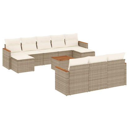 Set Divani da Giardino 11 pz con Cuscini Beige in Polyrattan | homemem39